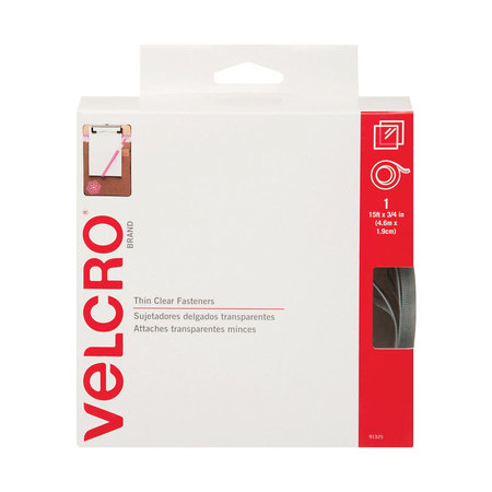 VELCRO BRAND Reclosable Fastener, 15 ft, 3/4" Wd, Clear 91325
